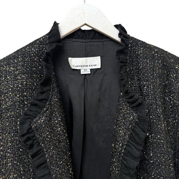 Caroline Rose Evening Jacket Plus Size 2X Black Gold Tweed Long Duster Blazer - Picture 3 of 13